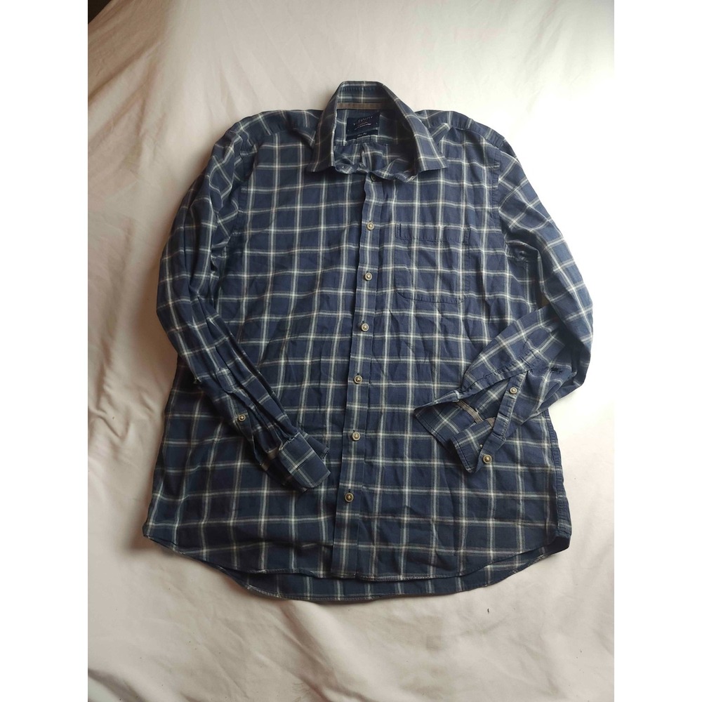 Charles Tyrwhitt Weekend Button Up Shirt Men L Slim Fit Blue Plaid Dark Academia